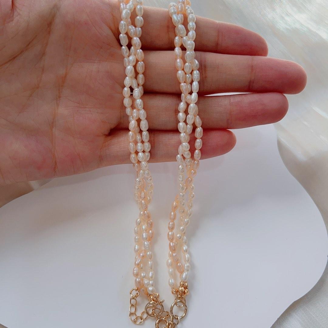 #PN104 Natural Freshwater Pearl Necklace Mixed 3-layer Woven Braided