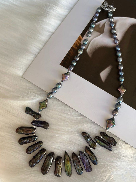 #PN89 [Halloween 🎃 Theme] Black Queen|Freshwater Pearl Necklace |Metallic |Electro-treated Color |Lustrous