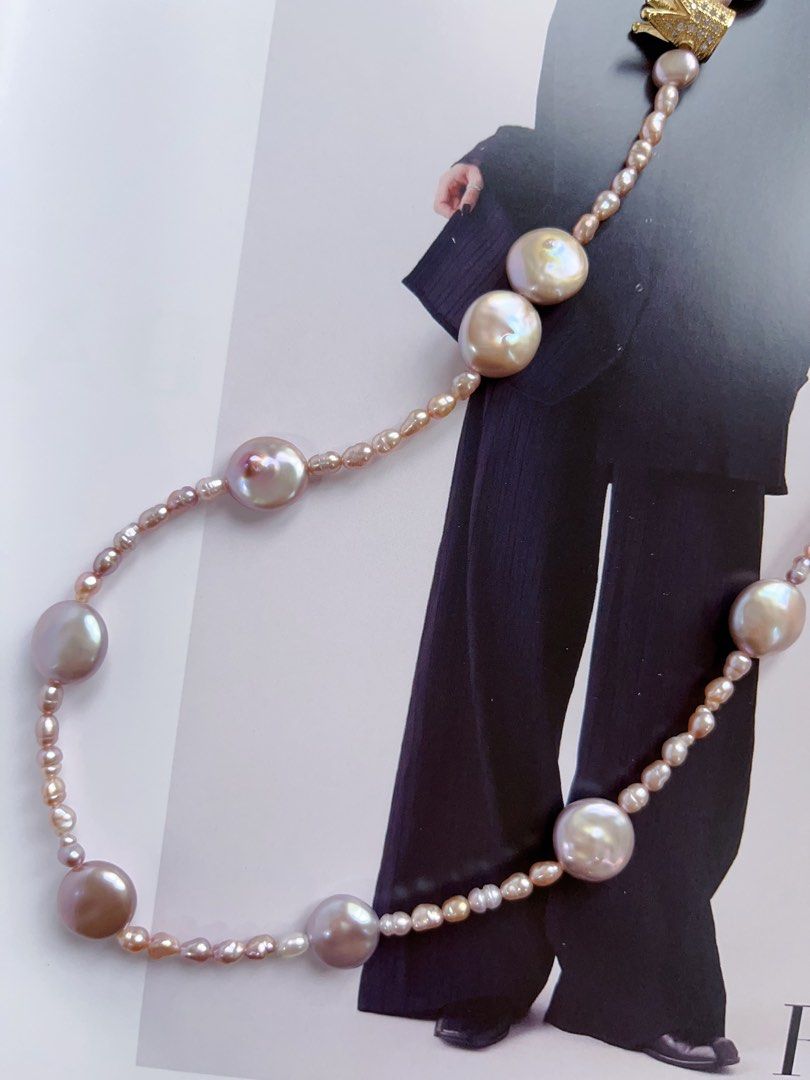 #PN105 [Sale] Original Design & Handmade|Freshwater Pearl Necklace |Baby Baroque Pearl & Button Pearl |Feather & Crown