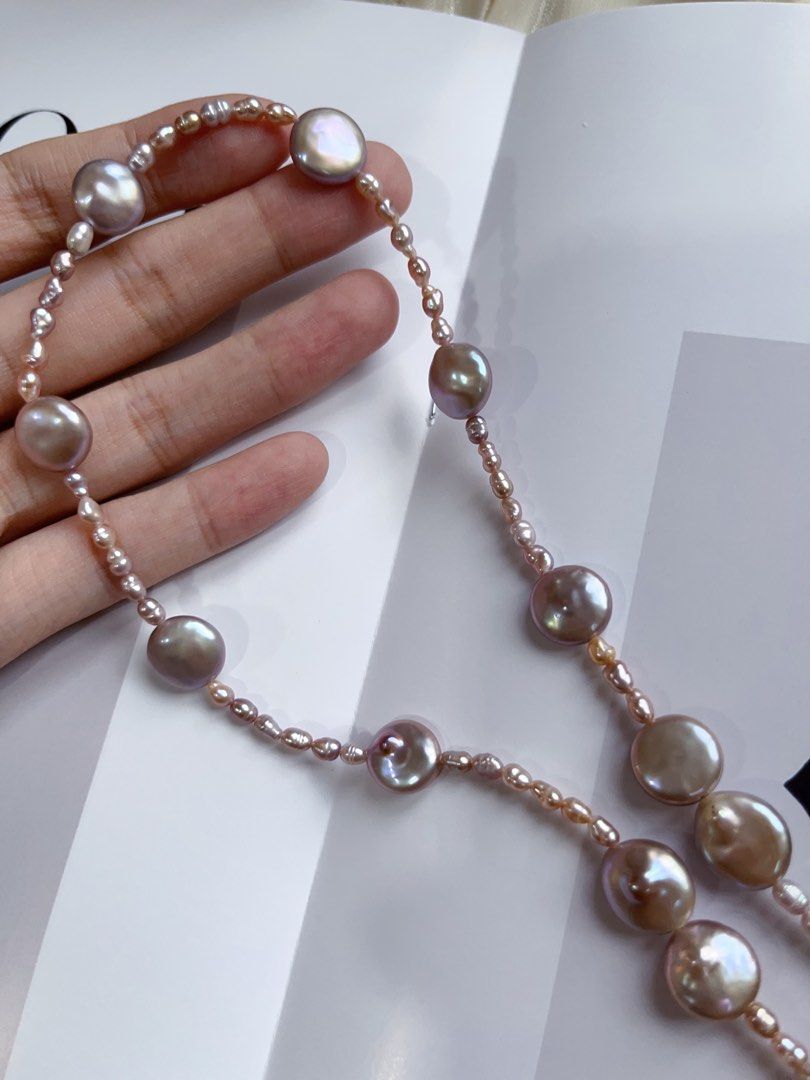 #PN105 [Sale] Original Design & Handmade|Freshwater Pearl Necklace |Baby Baroque Pearl & Button Pearl |Feather & Crown