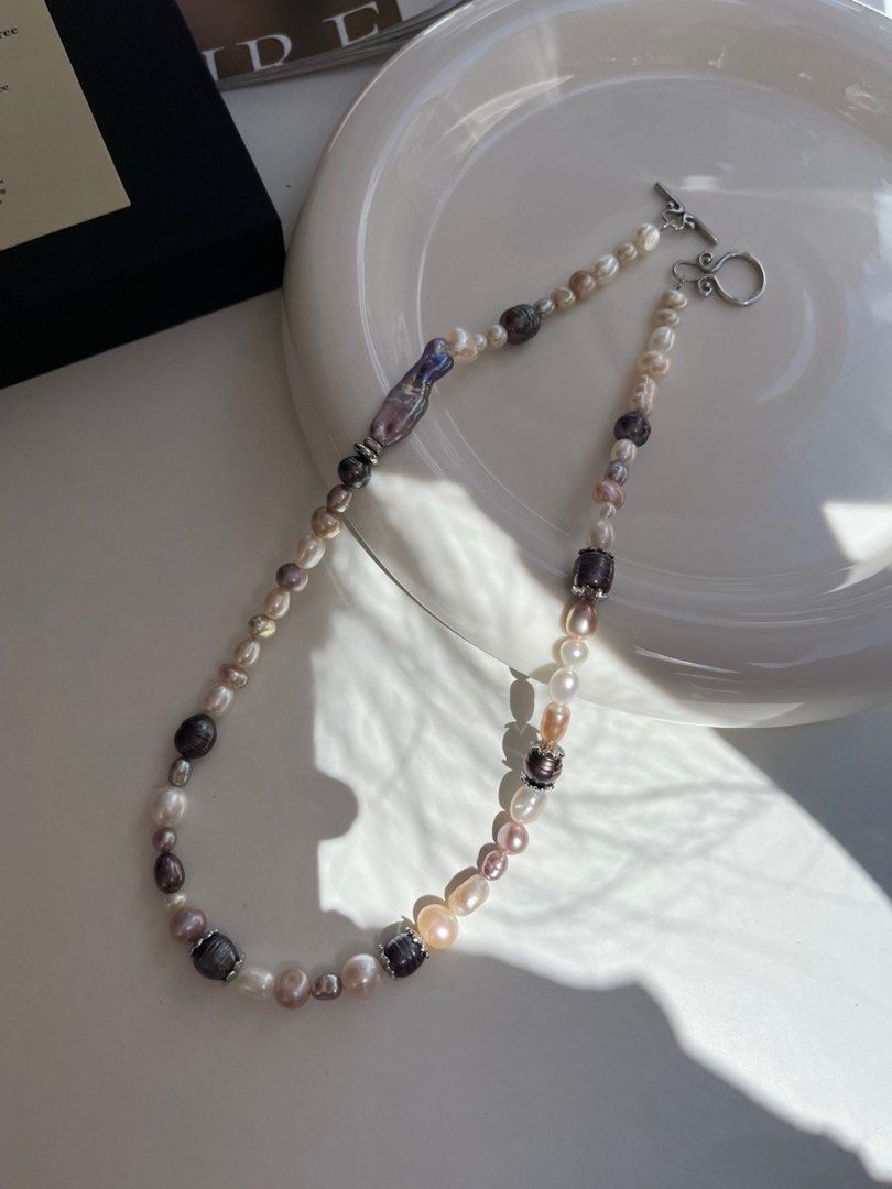 #PN107 Night Romance | Freshwater Pearl Necklace | Electro-treated Colour |Baroque Pearl |Lute Shaped| Mixed Shapes & Colours