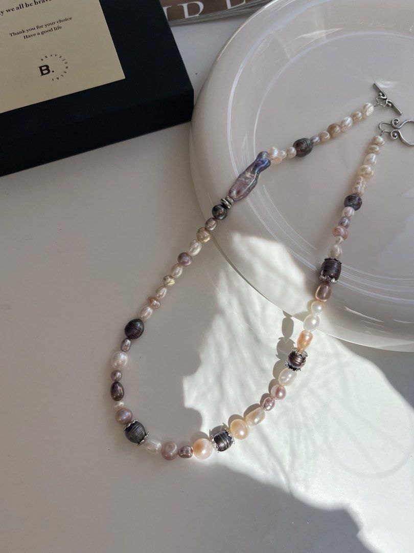 #PN107 Night Romance | Freshwater Pearl Necklace | Electro-treated Colour |Baroque Pearl |Lute Shaped| Mixed Shapes & Colours