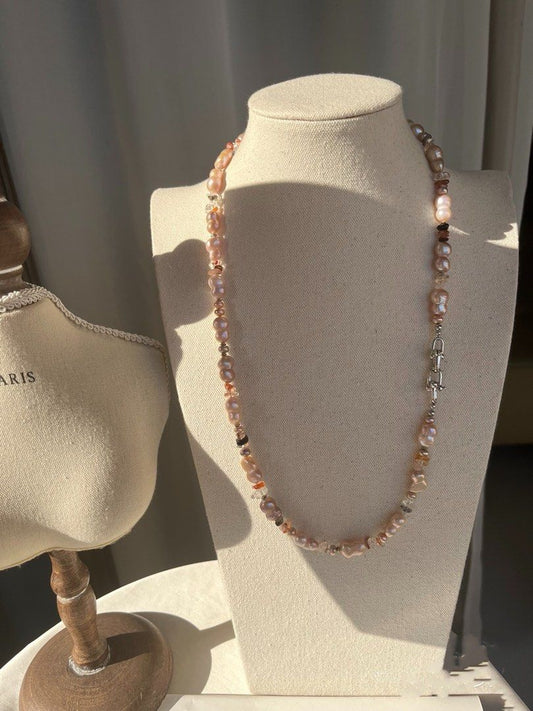 #PN110 Gourd Tree| Freshwater Pearl Necklace | Colourful Quartz |Natural Stones | Big Baroque Pearl