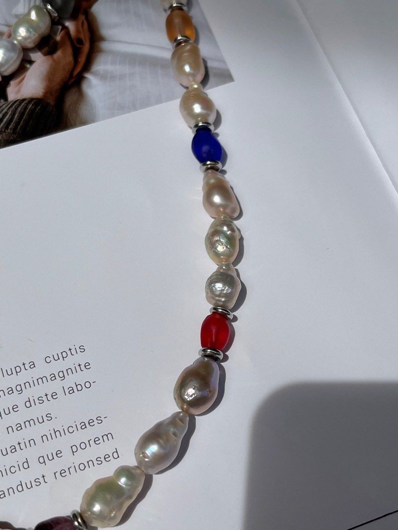 #PN550 [Sale] Irregular Gourd Shaped Genuine Freshwater Baroque Pearl Necklace |Colourful