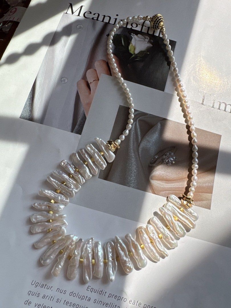 #PN445 Egypt Vintage|Freshwater Pearl Necklace |Lute Shaped Pearl |Baby Baroque Pearl