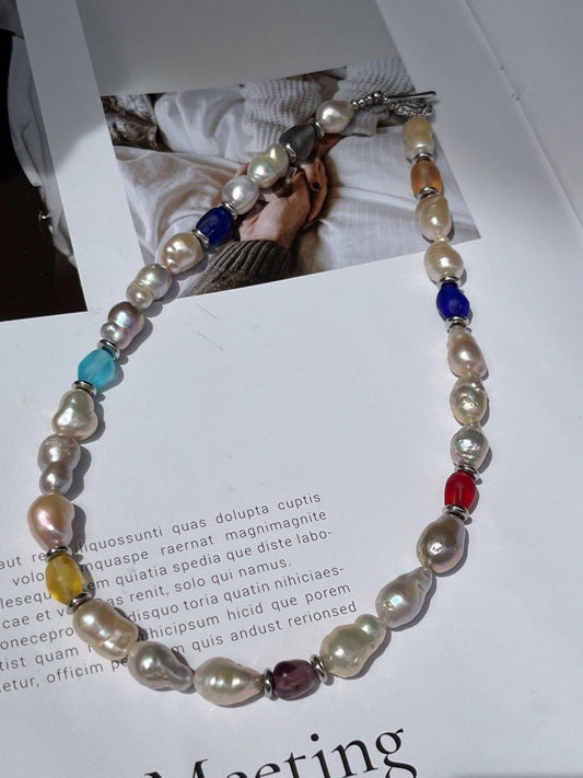 #PN550 [Sale] Irregular Gourd Shaped Genuine Freshwater Baroque Pearl Necklace |Colourful