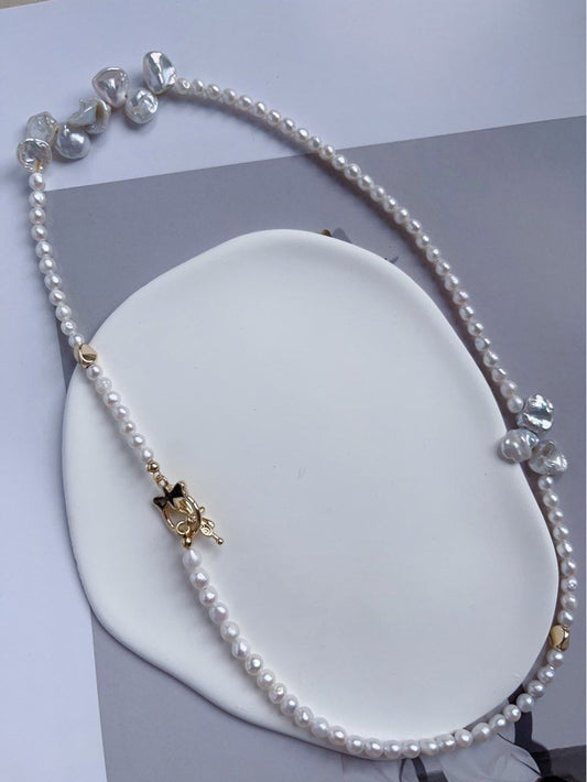 #PN549 [Floral Series] Freshwater Pearl Necklace |Petal Pearls|Silver-ish Lustre |Baby Pearls |Unsymmetrical Design