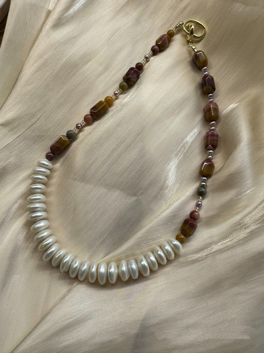 #PN455 Summer Wonderland |Freshwater Pearl Necklace |Layered Coin Pearl|Alashan Agate|Baby Purple Pearl