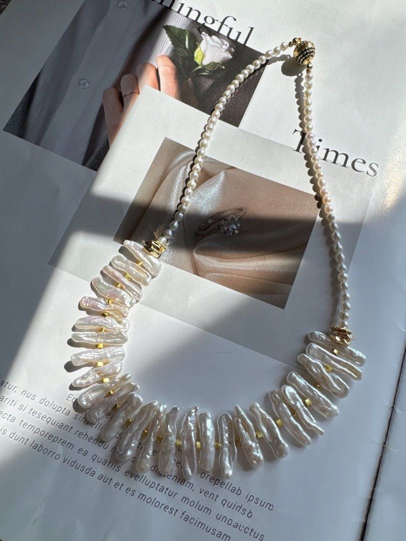 #PN445 Egypt Vintage|Freshwater Pearl Necklace |Lute Shaped Pearl |Baby Baroque Pearl