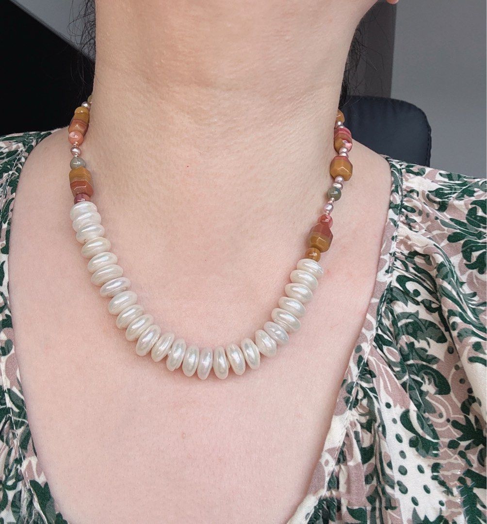 #PN455 Summer Wonderland |Freshwater Pearl Necklace |Layered Coin Pearl|Alashan Agate|Baby Purple Pearl