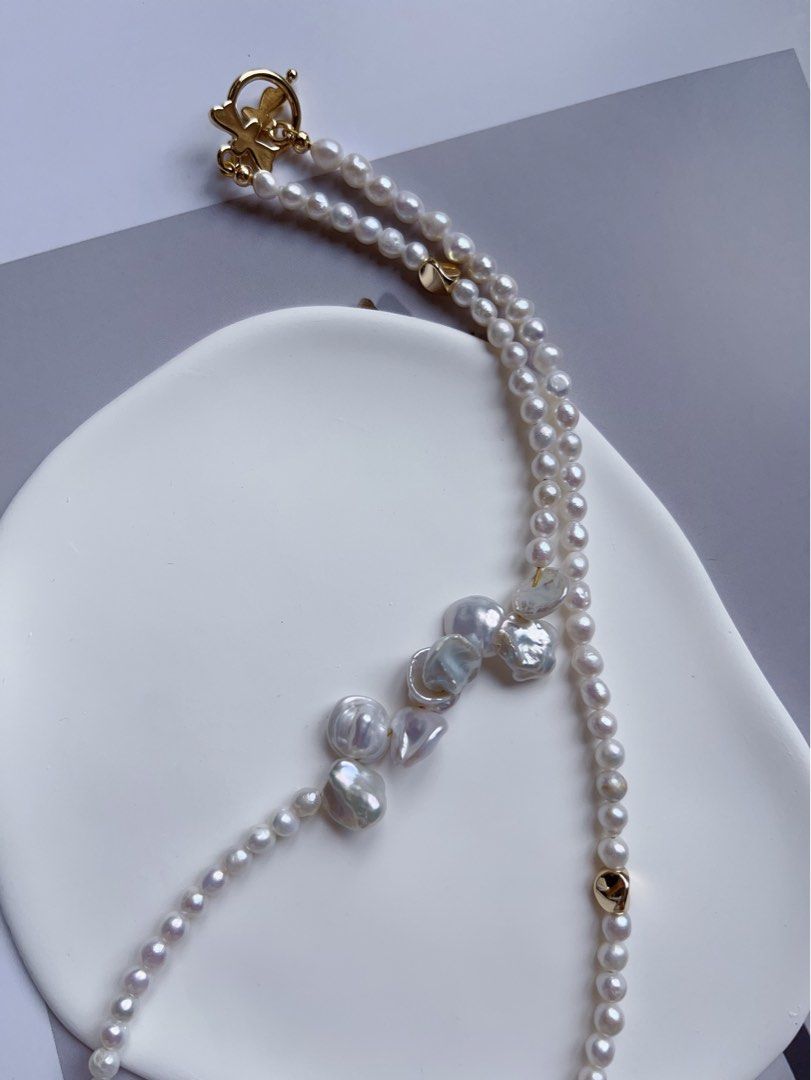 #PN549 [Floral Series] Freshwater Pearl Necklace |Petal Pearls|Silver-ish Lustre |Baby Pearls |Unsymmetrical Design