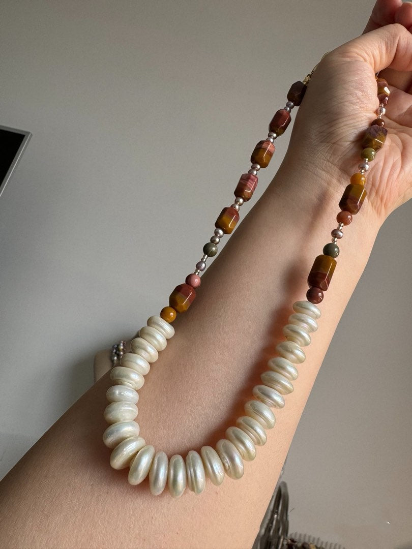 #PN455 Summer Wonderland |Freshwater Pearl Necklace |Layered Coin Pearl|Alashan Agate|Baby Purple Pearl