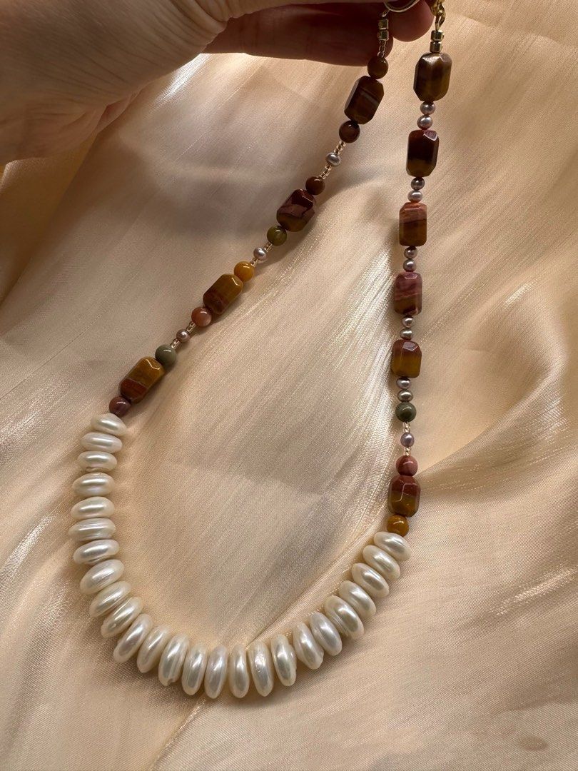 #PN455 Summer Wonderland |Freshwater Pearl Necklace |Layered Coin Pearl|Alashan Agate|Baby Purple Pearl