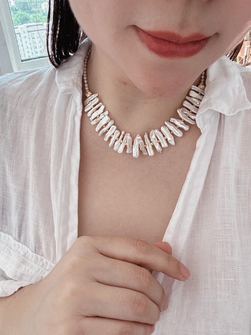 #PN445 Egypt Vintage|Freshwater Pearl Necklace |Lute Shaped Pearl |Baby Baroque Pearl