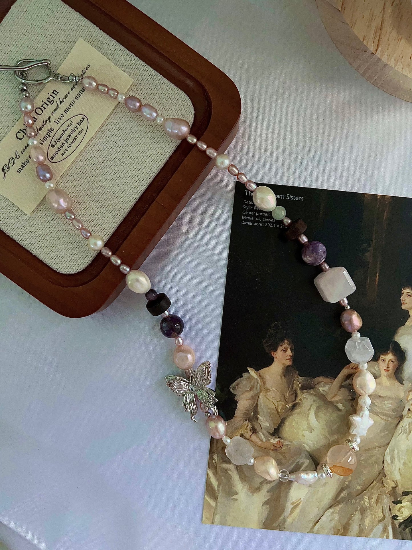 #PN1202 freshwater Pearl necklace butterfly charm purple lepidolite herkimer clear quartz citrine star baroque