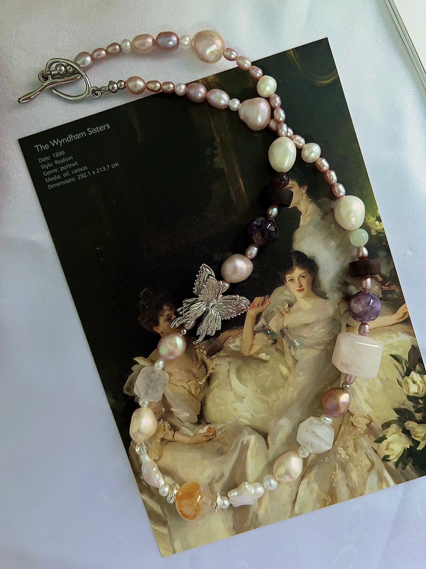 #PN1202 freshwater Pearl necklace butterfly charm purple lepidolite herkimer clear quartz citrine star baroque