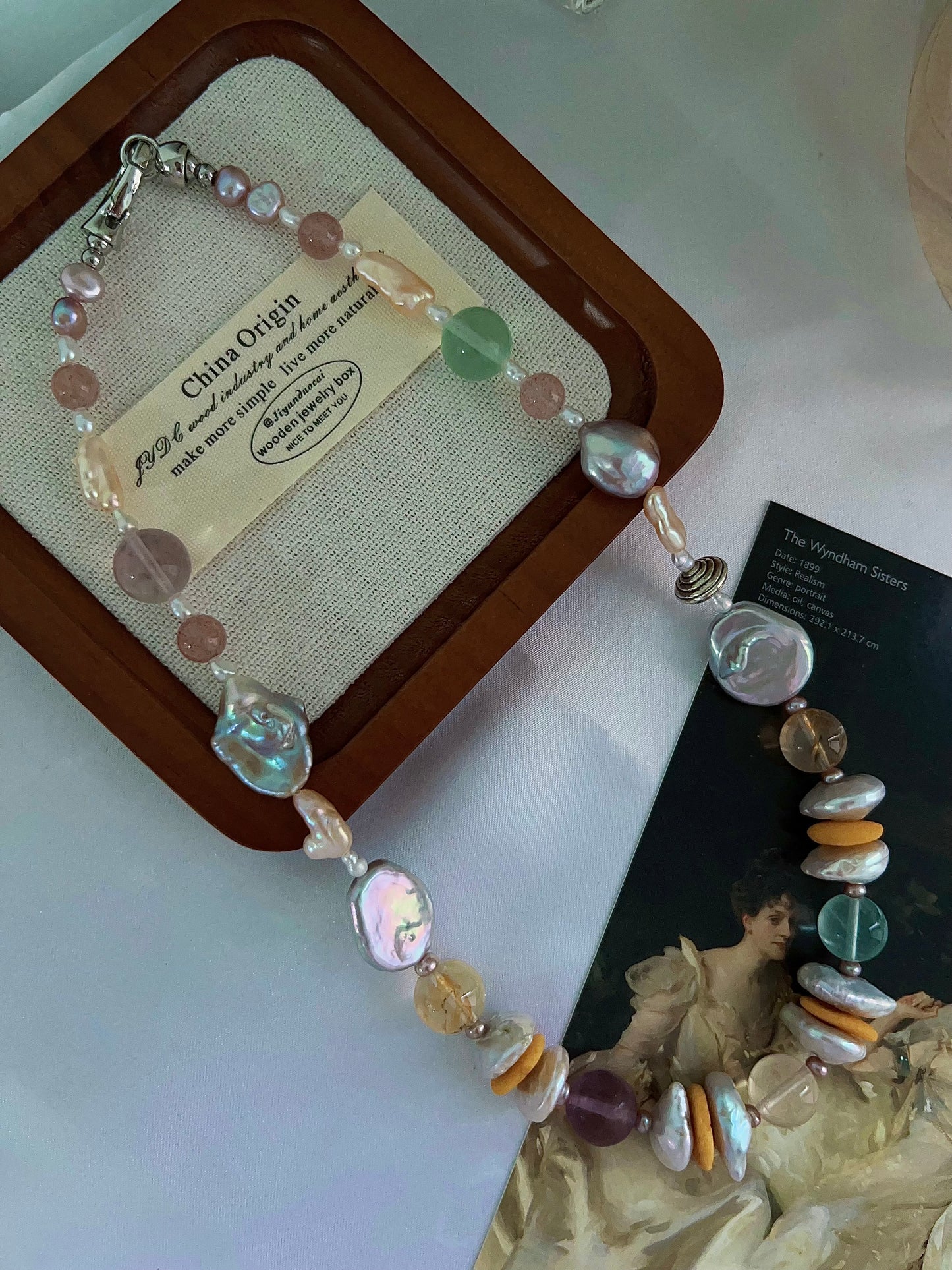 #PN1203 freshwater Pearl necklace rainbow palette fluorite big oval baroque citrine beeswax coin strawberry quartz