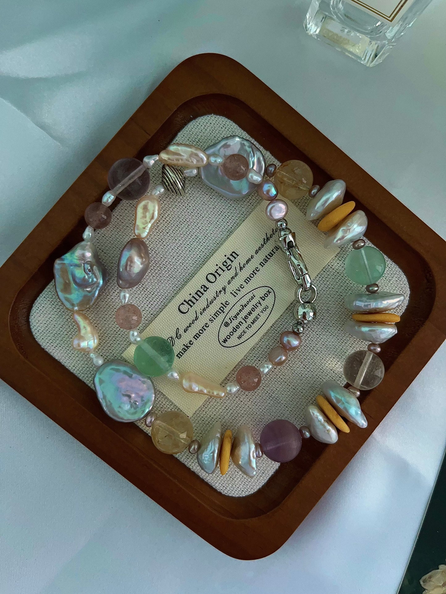 #PN1203 freshwater Pearl necklace rainbow palette fluorite big oval baroque citrine beeswax coin strawberry quartz