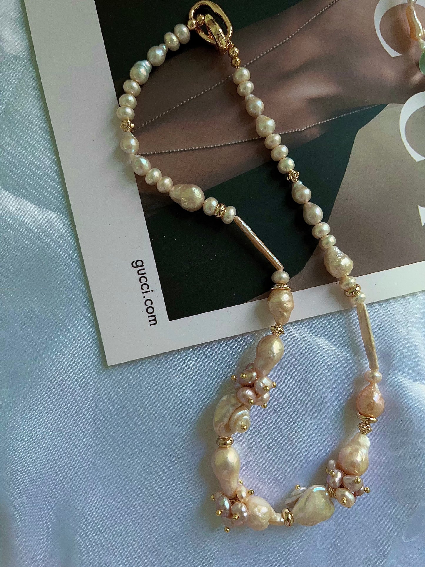 #PN1199[Floral Series] freshwater pearl necklace petal-on-pearl waterdrop baroque wrinkle baroque