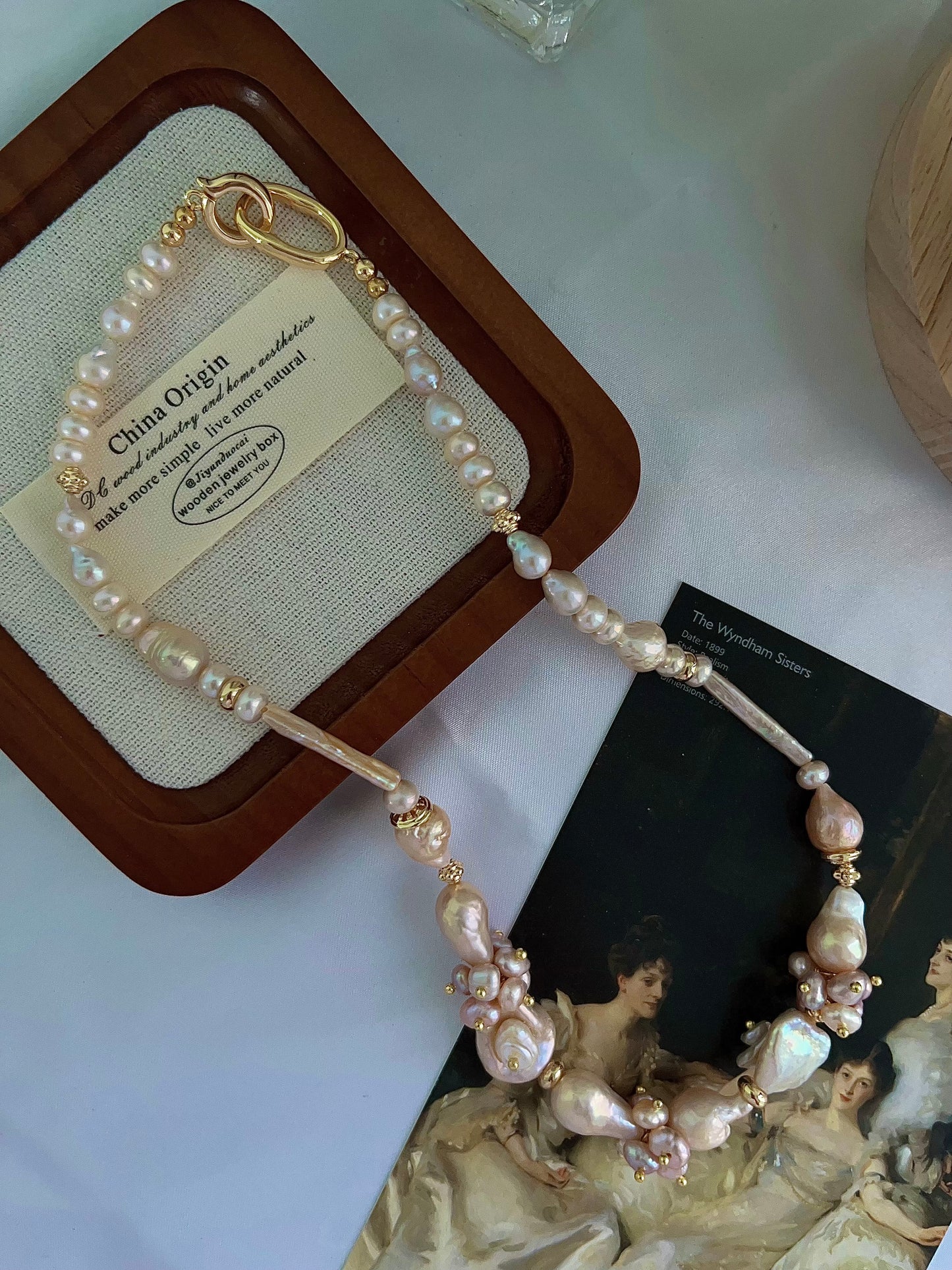 #PN1199[Floral Series] freshwater pearl necklace petal-on-pearl waterdrop baroque wrinkle baroque