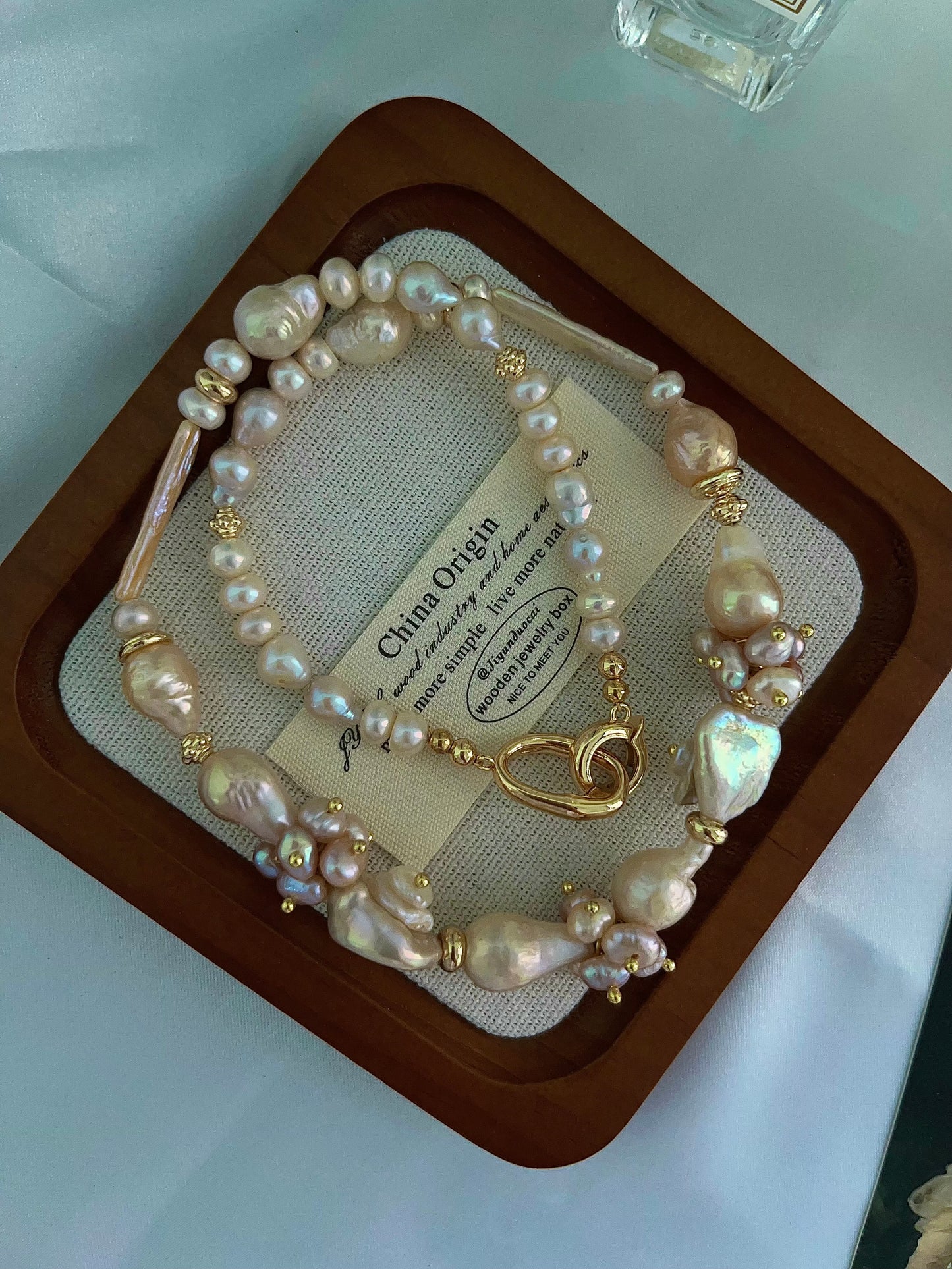 #PN1199[Floral Series] freshwater pearl necklace petal-on-pearl waterdrop baroque wrinkle baroque