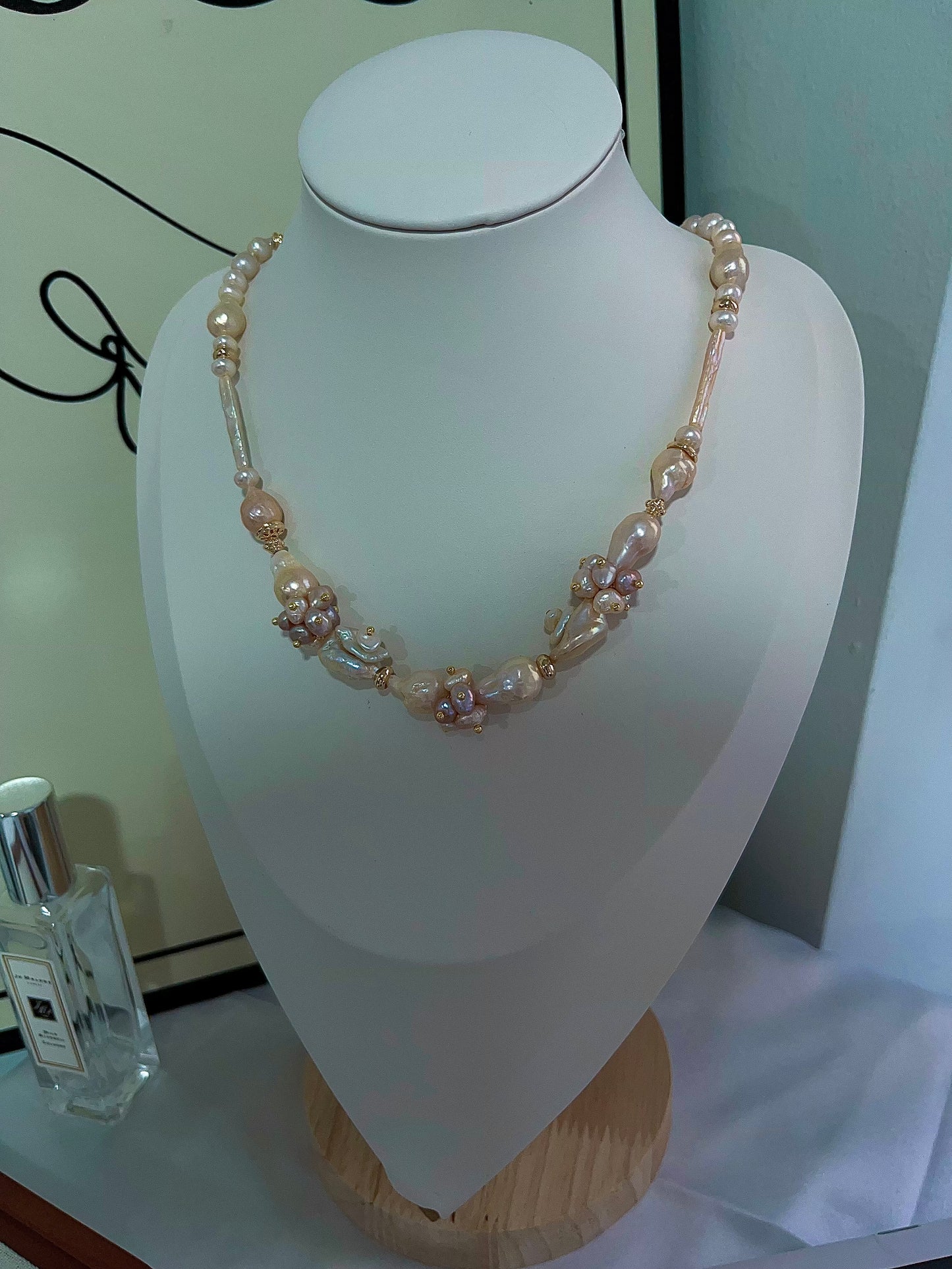 #PN1199[Floral Series] freshwater pearl necklace petal-on-pearl waterdrop baroque wrinkle baroque