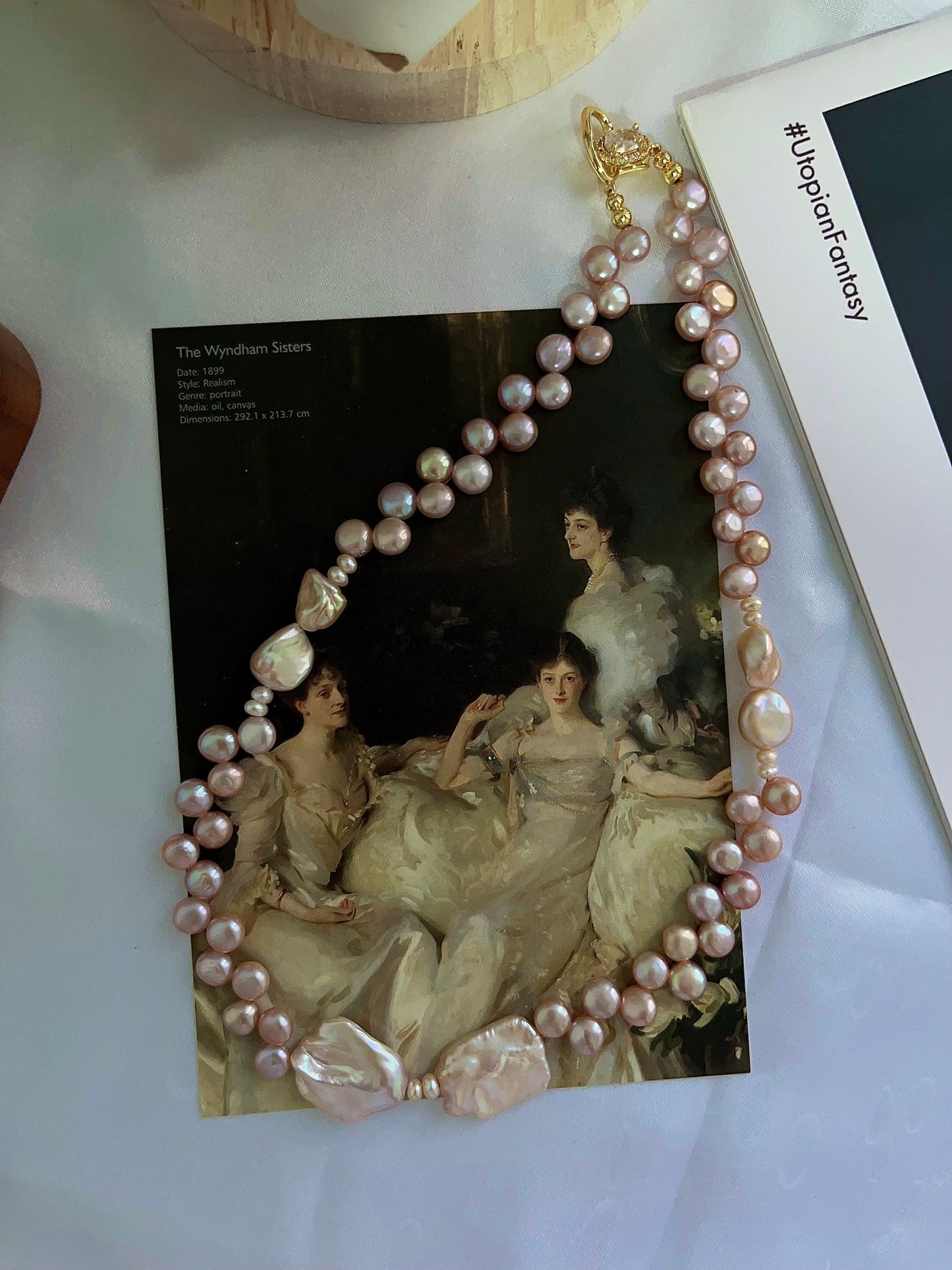 #PN1201 freshwater pearl necklace lace bun pearl champagne stone baroque big lustrous petal