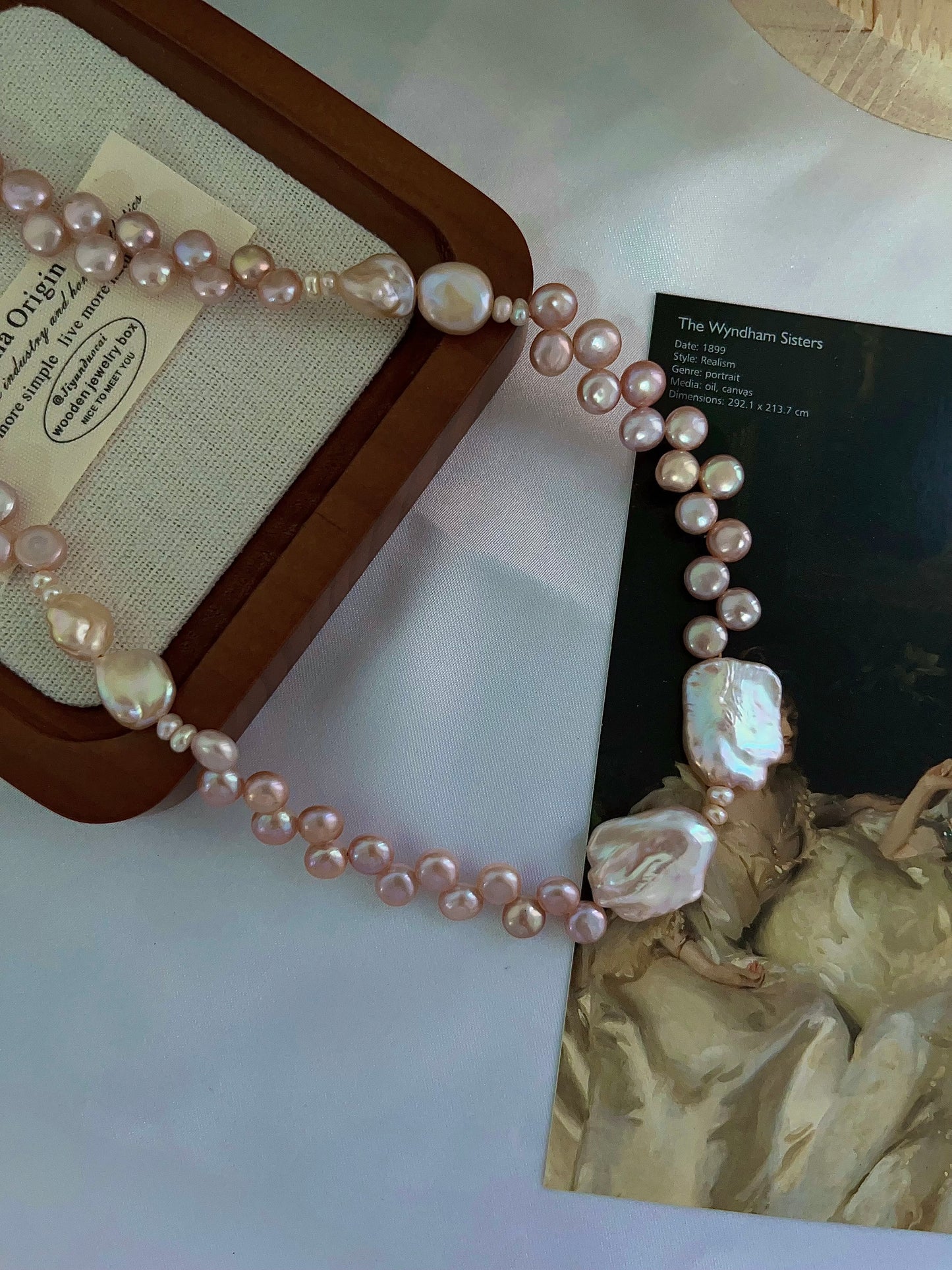 #PN1201 freshwater pearl necklace lace bun pearl champagne stone baroque big lustrous petal