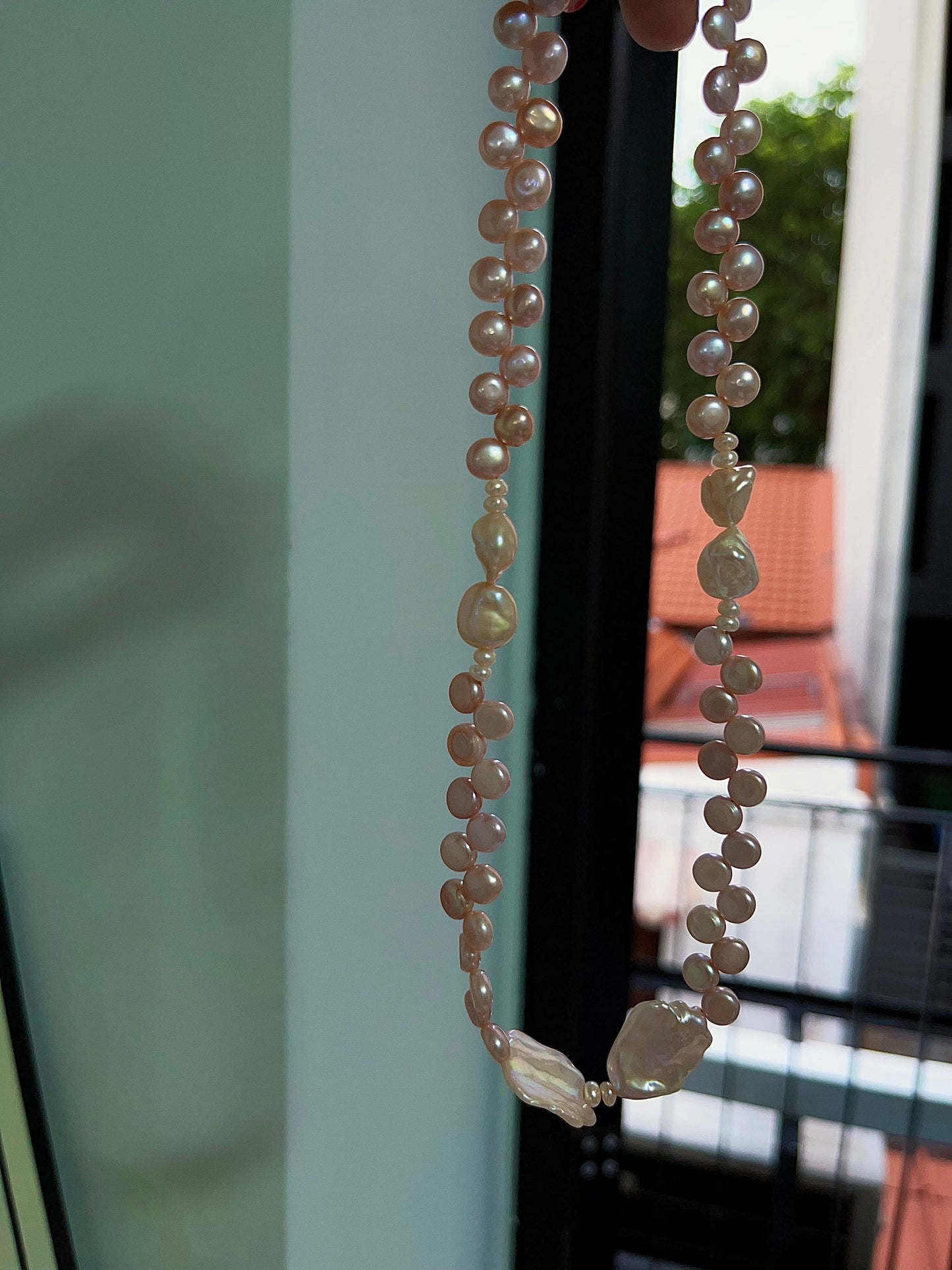 #PN1201 freshwater pearl necklace lace bun pearl champagne stone baroque big lustrous petal