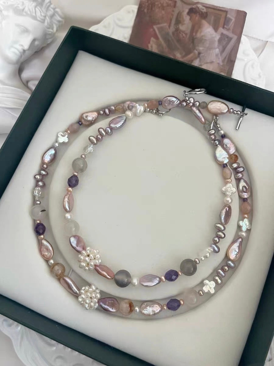 #PN1185 Freshwater Pearl Necklace Mermaid Tears Waterdrop Baroque Clover Pearl Pearl Flower Ball Citrine Agate Amethyst Faceted 43-44cm