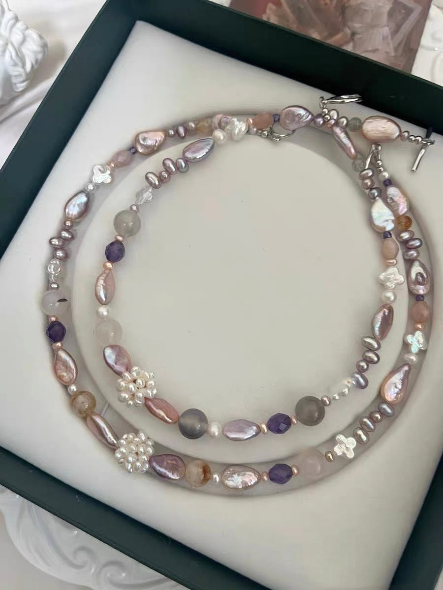 #PN1185 Freshwater Pearl Necklace Mermaid Tears Waterdrop Baroque Clover Pearl Pearl Flower Ball Citrine Agate Amethyst Faceted 43-44cm