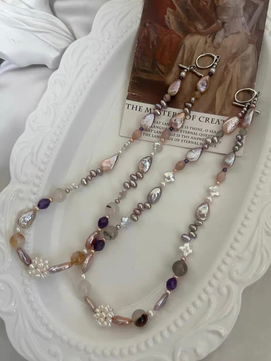 #PN1185 Freshwater Pearl Necklace Mermaid Tears Waterdrop Baroque Clover Pearl Pearl Flower Ball Citrine Agate Amethyst Faceted 43-44cm