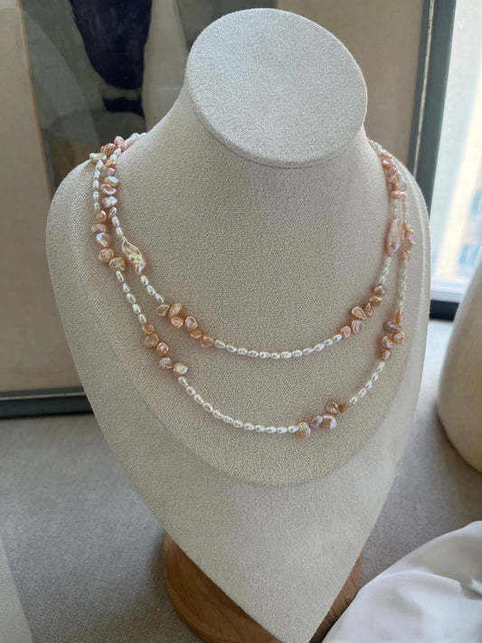 #PN1178 Freshwater Pearl Necklace| Sunrise 🌅 Aurora Silver Debris Baroque Petal | Lace Design| Lustrous