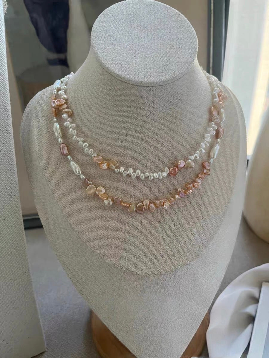 #PN1178 Freshwater Pearl Necklace| Sunrise 🌅 Aurora Silver Debris Baroque Petal | Lace Design| Lustrous