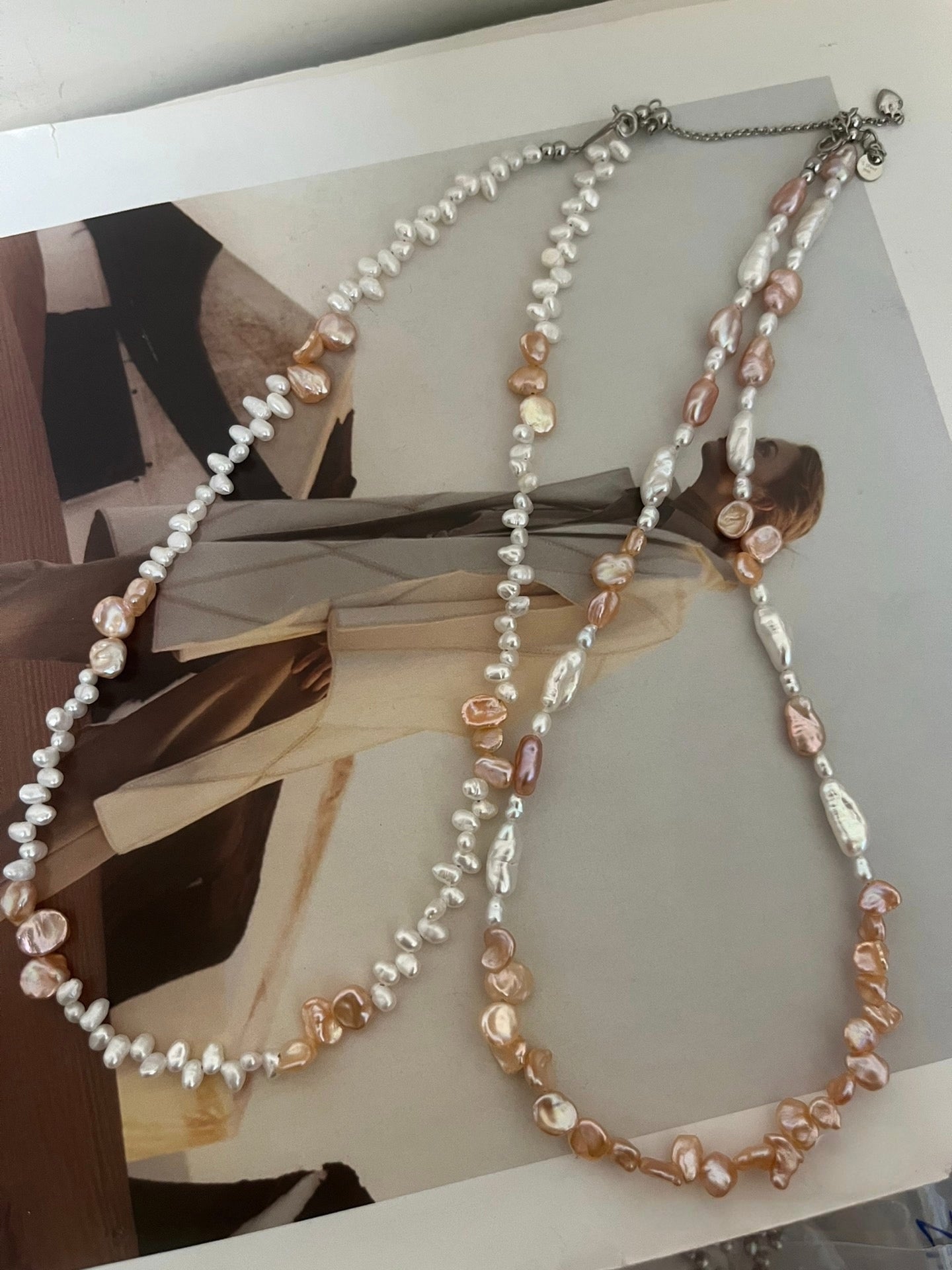 #PN1178 Freshwater Pearl Necklace| Sunrise 🌅 Aurora Silver Debris Baroque Petal | Lace Design| Lustrous