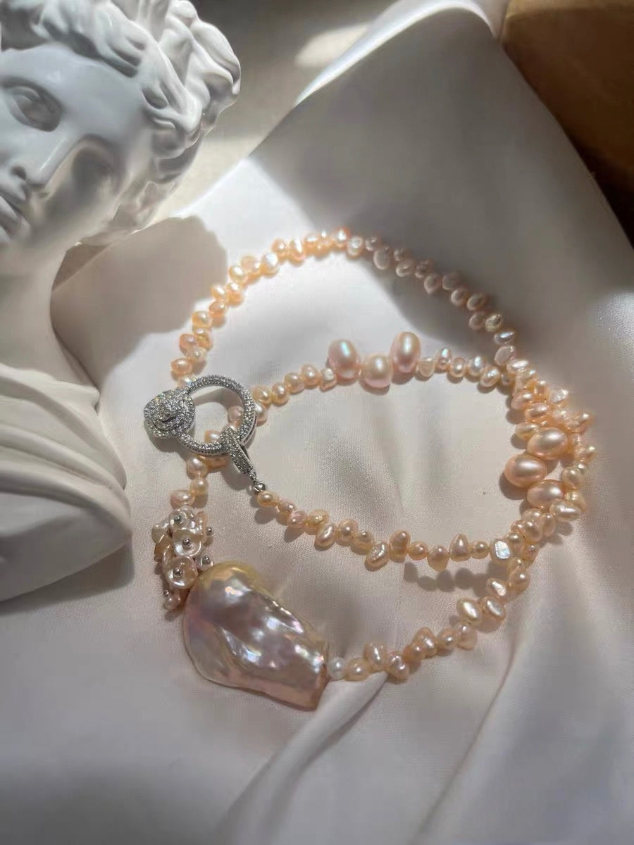 #PN1195 [Floral Series] Freshwater Pearl necklace top-tier fishtail baroque amethyst herkimer citrine rose zircon clasp