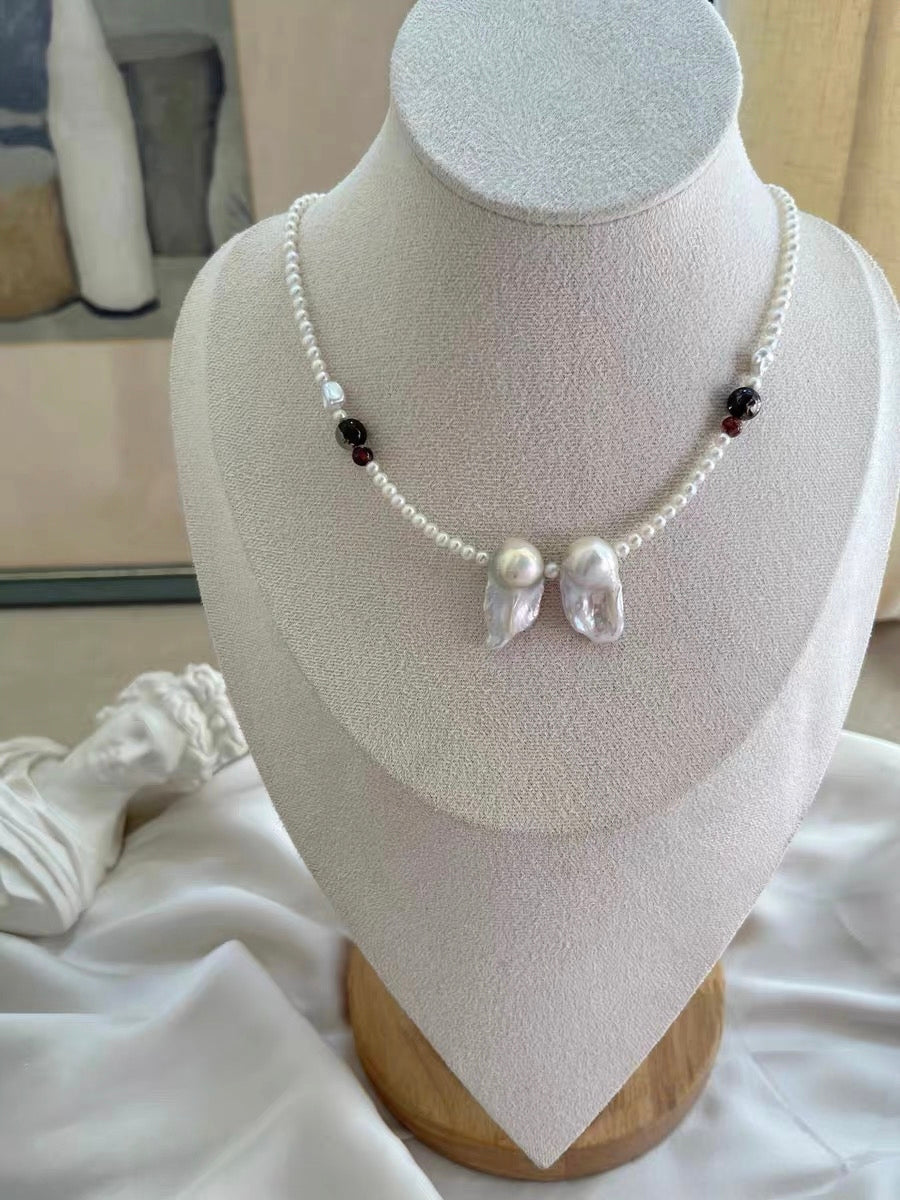 #PN1284 Freshwater pearl necklace aurora light fishtail baroque mermaid baroque 3.5mm baby FW pearls amethyst citrine hematoid black gold super 7