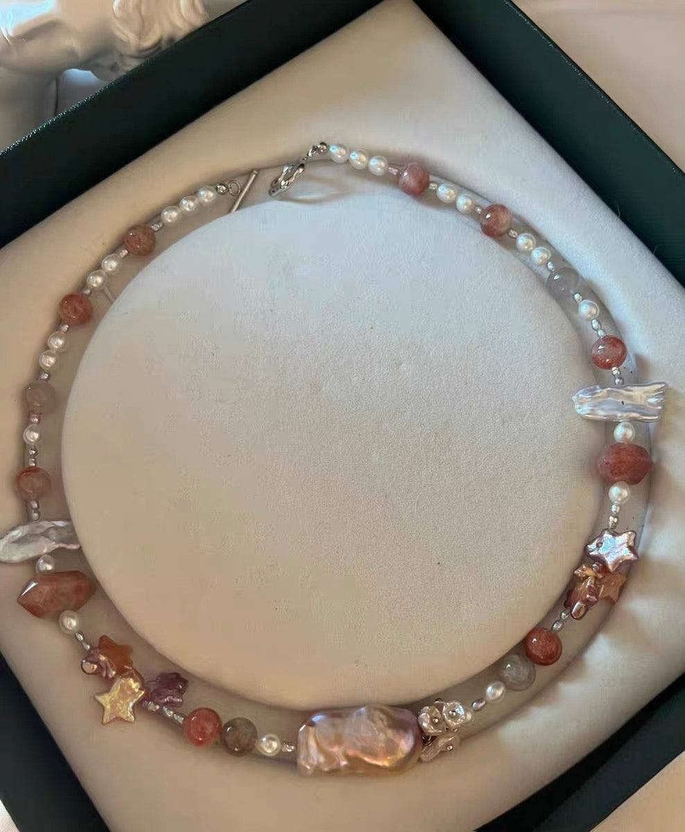 #PN1287 [Floral Series] Sunset Stars | Freshwater pearl necklace big mermaid baroque golden sunstone towers lute baroque pearls purple golden baroque stars 44cm