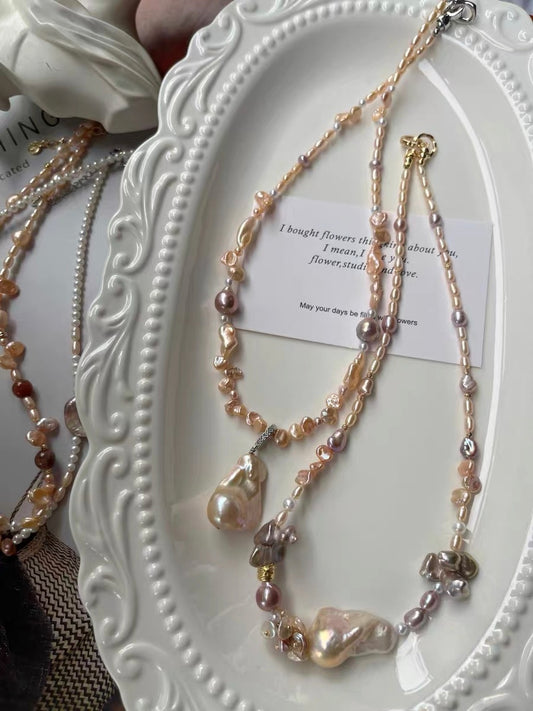 #PN1288 [Floral Series] Freshwater pearl necklace petal baroques moon & star design big mermaid baroque pearl mini pearls