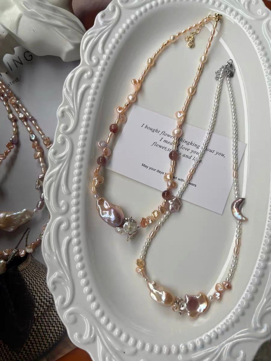 #PN1288 [Floral Series] Freshwater pearl necklace petal baroques moon & star design big mermaid baroque pearl mini pearls
