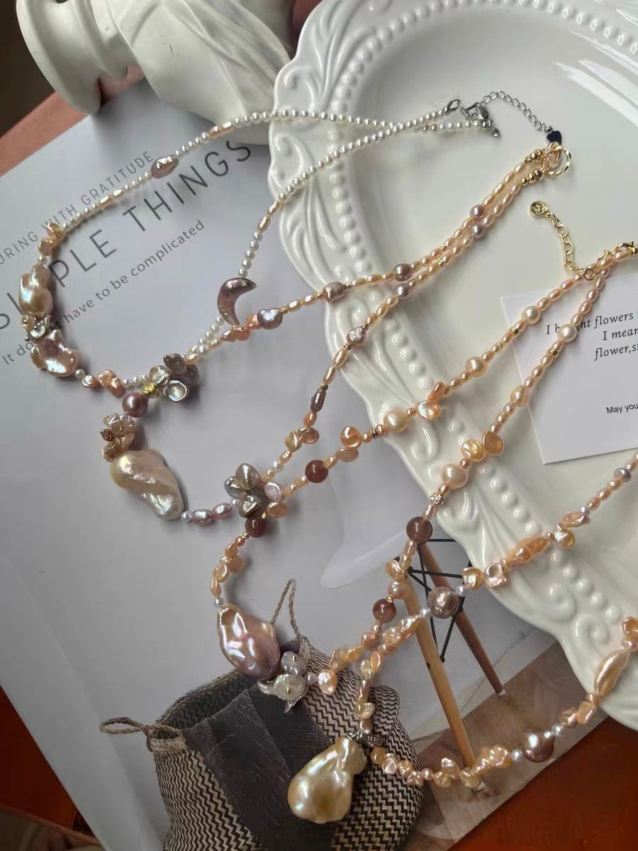 #PN1288 [Floral Series] Freshwater pearl necklace petal baroques moon & star design big mermaid baroque pearl mini pearls