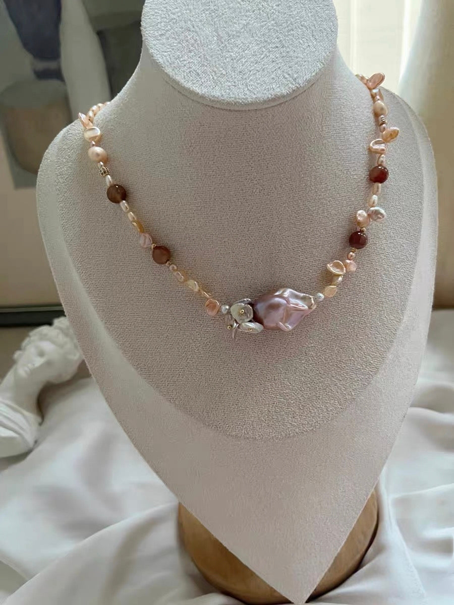 #PN1288 [Floral Series] Freshwater pearl necklace petal baroques moon & star design big mermaid baroque pearl mini pearls