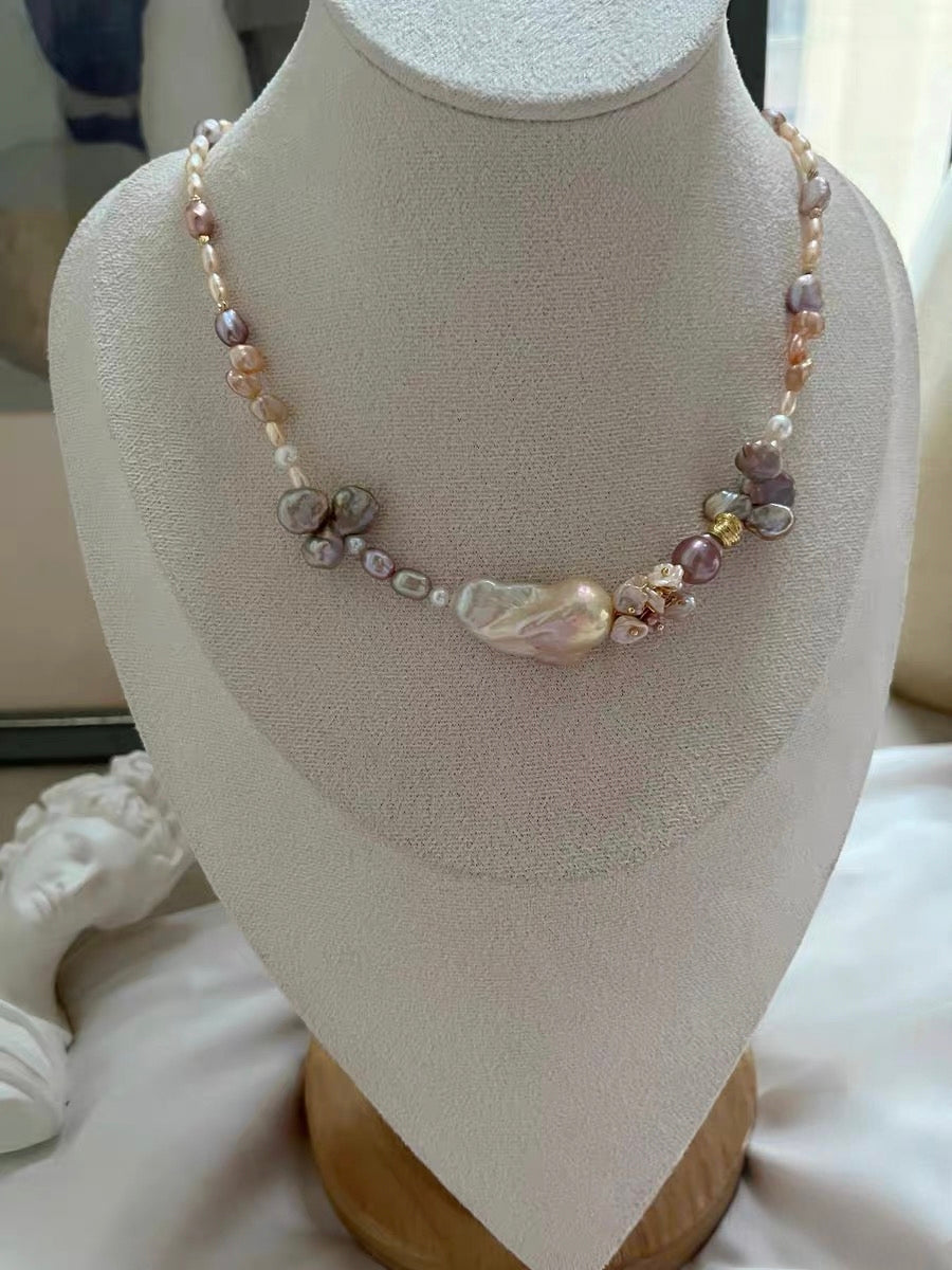#PN1288 [Floral Series] Freshwater pearl necklace petal baroques moon & star design big mermaid baroque pearl mini pearls
