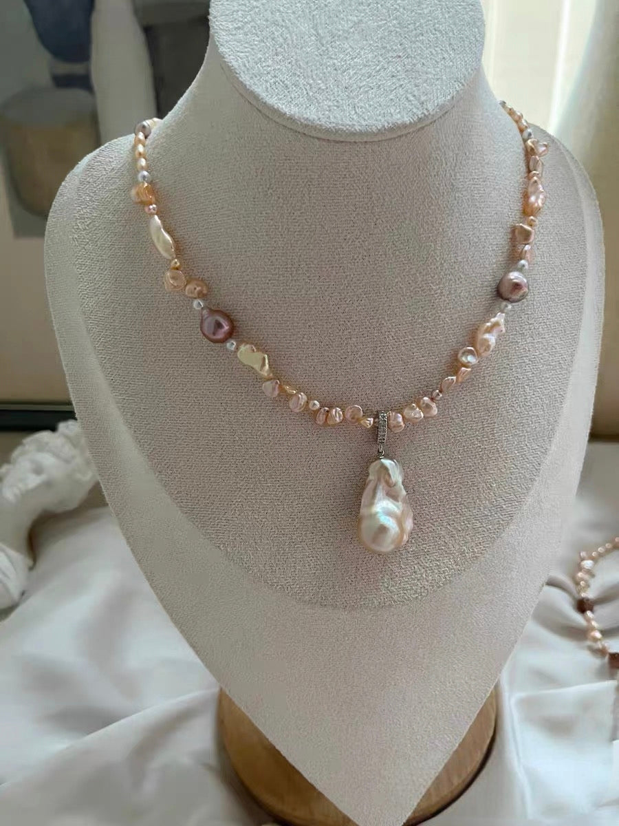 #PN1288 [Floral Series] Freshwater pearl necklace petal baroques moon & star design big mermaid baroque pearl mini pearls