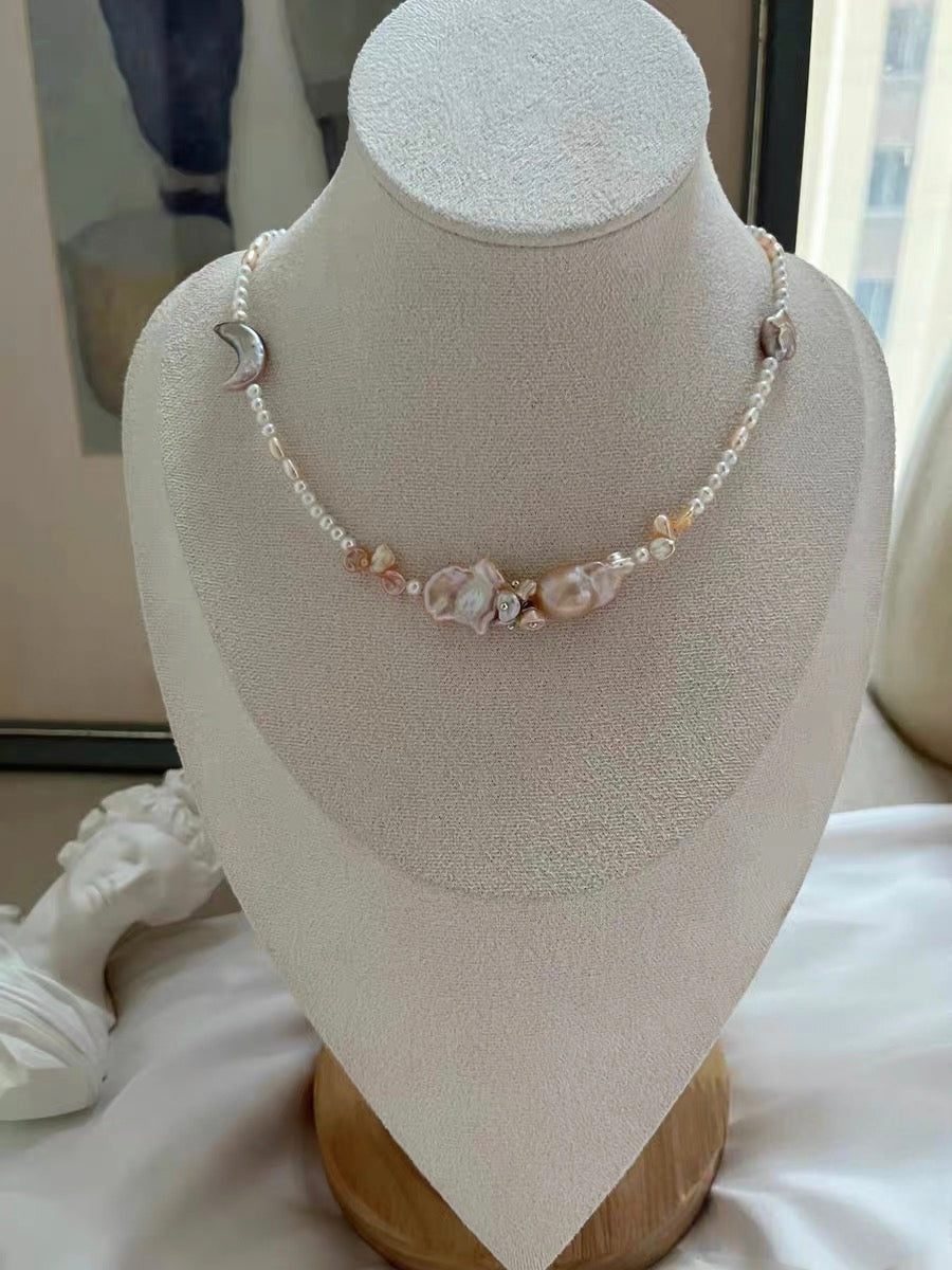 #PN1288 [Floral Series] Freshwater pearl necklace petal baroques moon & star design big mermaid baroque pearl mini pearls