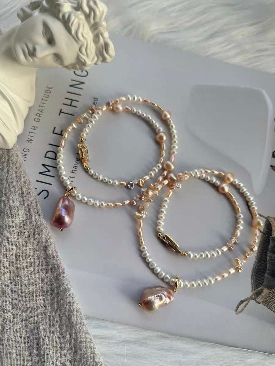 #PN1335 The Muse Edition | golden times | Freshwater pearl necklace 44cm detachable pendant big purple mermaid baroque pearls baby petal pearls champagne lustrous baby pearls
