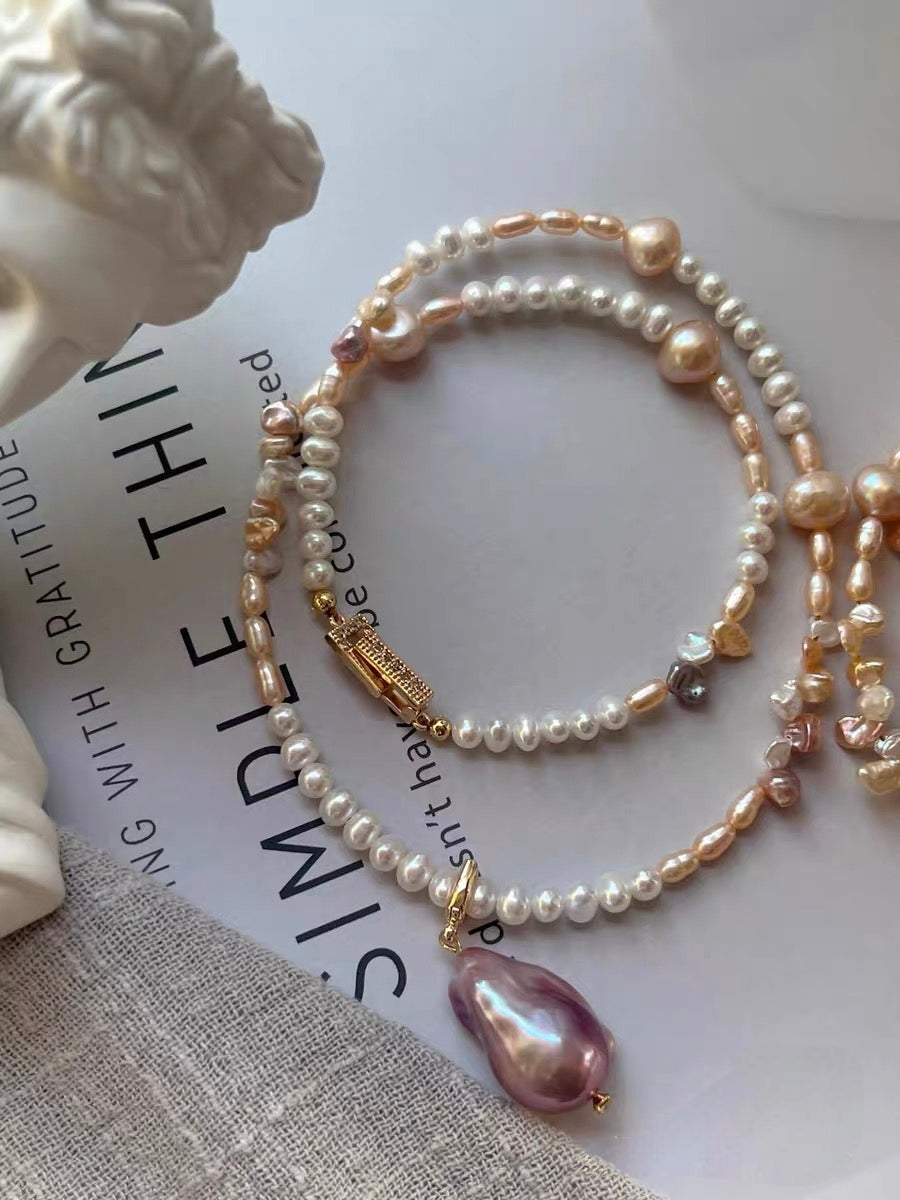 #PN1335 The Muse Edition | golden times | Freshwater pearl necklace 44cm detachable pendant big purple mermaid baroque pearls baby petal pearls champagne lustrous baby pearls