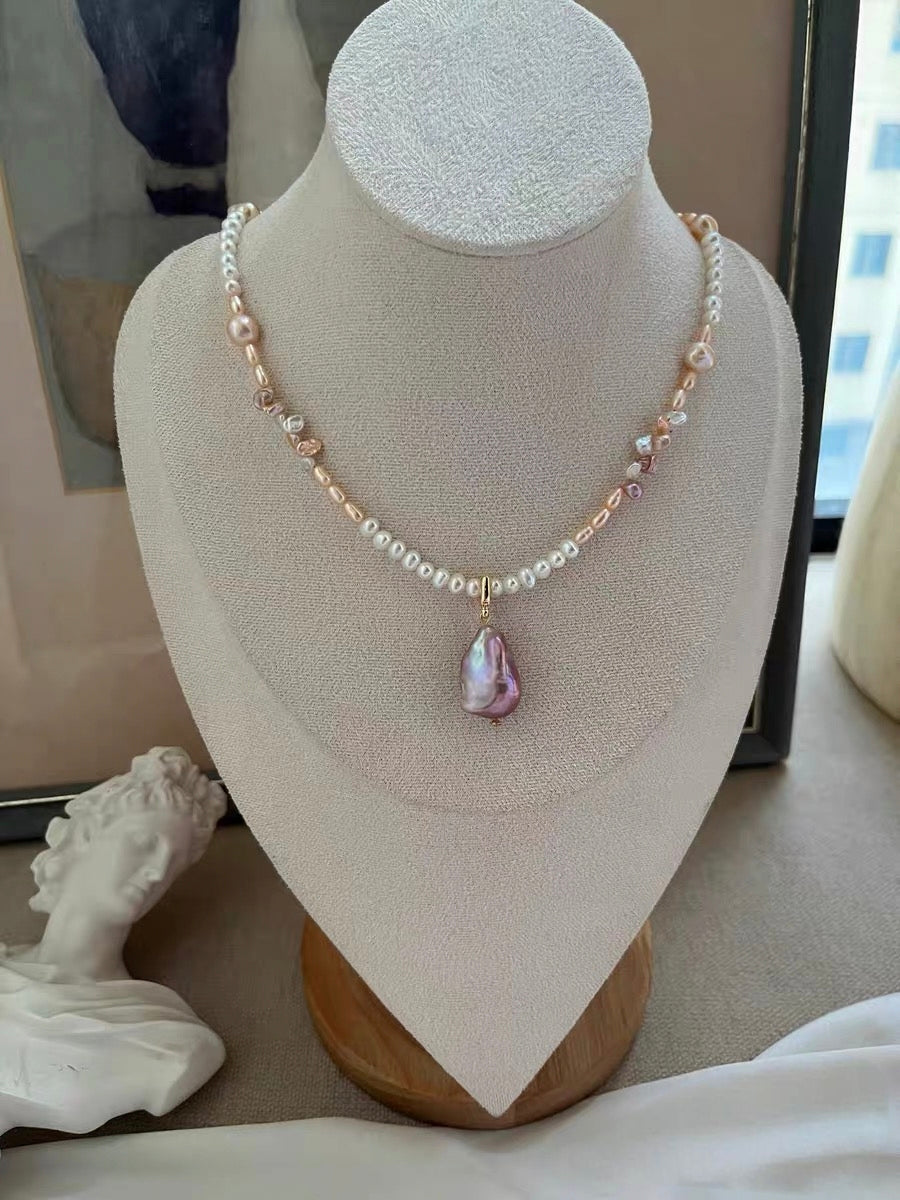 #PN1335 The Muse Edition | golden times | Freshwater pearl necklace 44cm detachable pendant big purple mermaid baroque pearls baby petal pearls champagne lustrous baby pearls