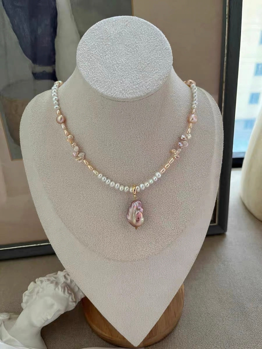 #PN1335 The Muse Edition | golden times | Freshwater pearl necklace 44cm detachable pendant big purple mermaid baroque pearls baby petal pearls champagne lustrous baby pearls