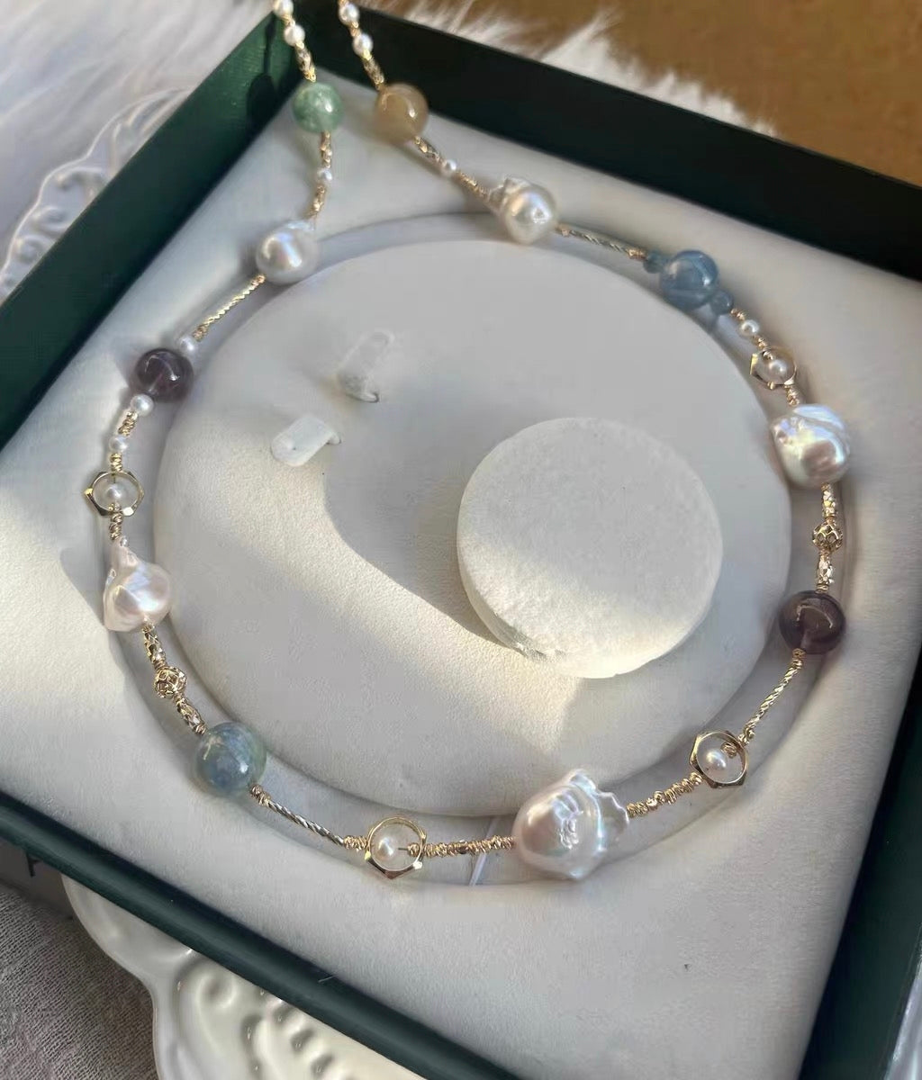 #PN1321 The Prism Edition | Freshwater pearl necklace 58cm sweater necklace mid-size mermaid baroque pearls kyanite super 7 citrine green mica